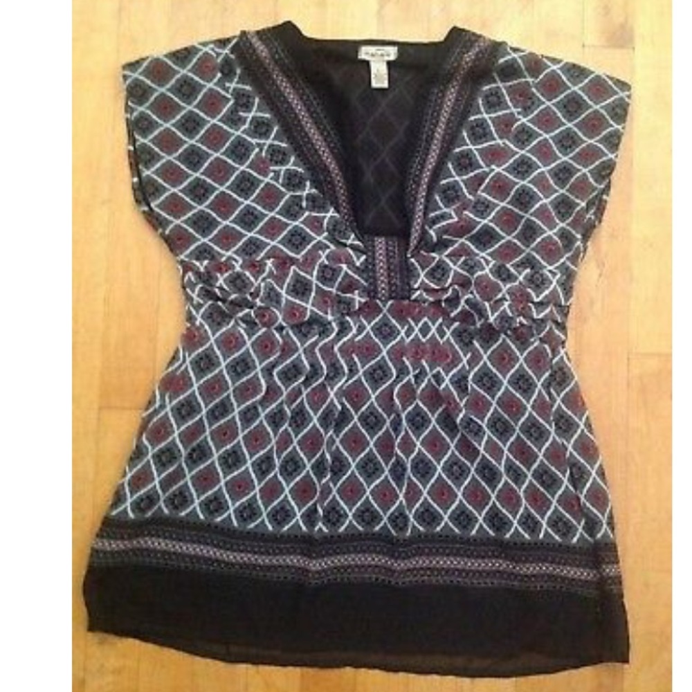 MAHEK Short Sleeve V-Neck Brown Sheer Top Sz Large